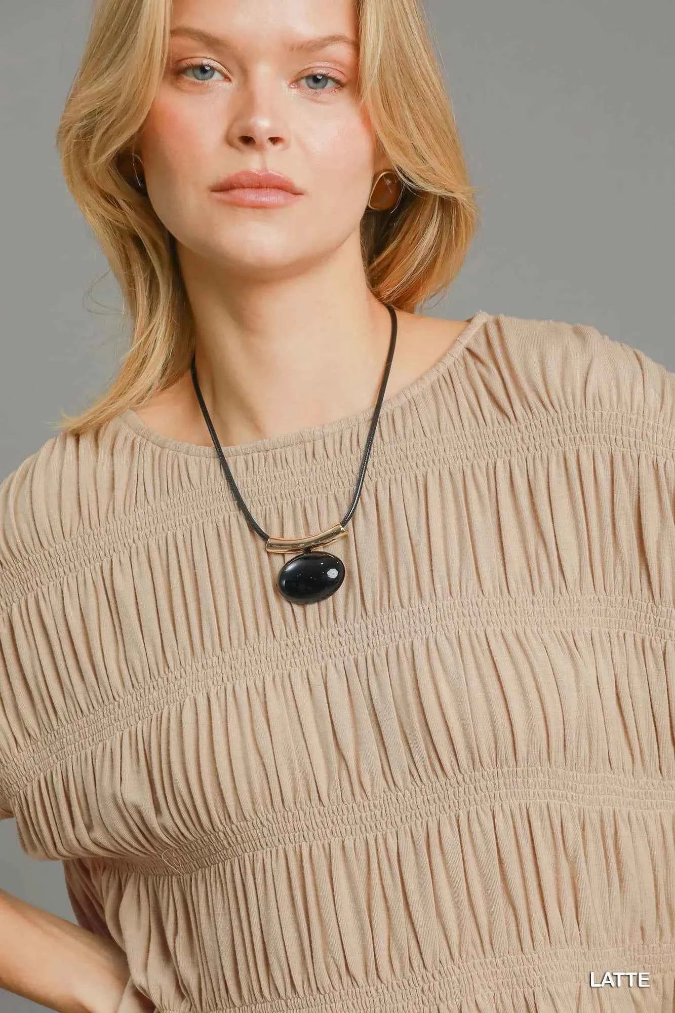 Umgee Short Sleeve Knit Smocked Top f6d58626-569e-4e24-a5b4-bbac726f9cb8-Max-Origin