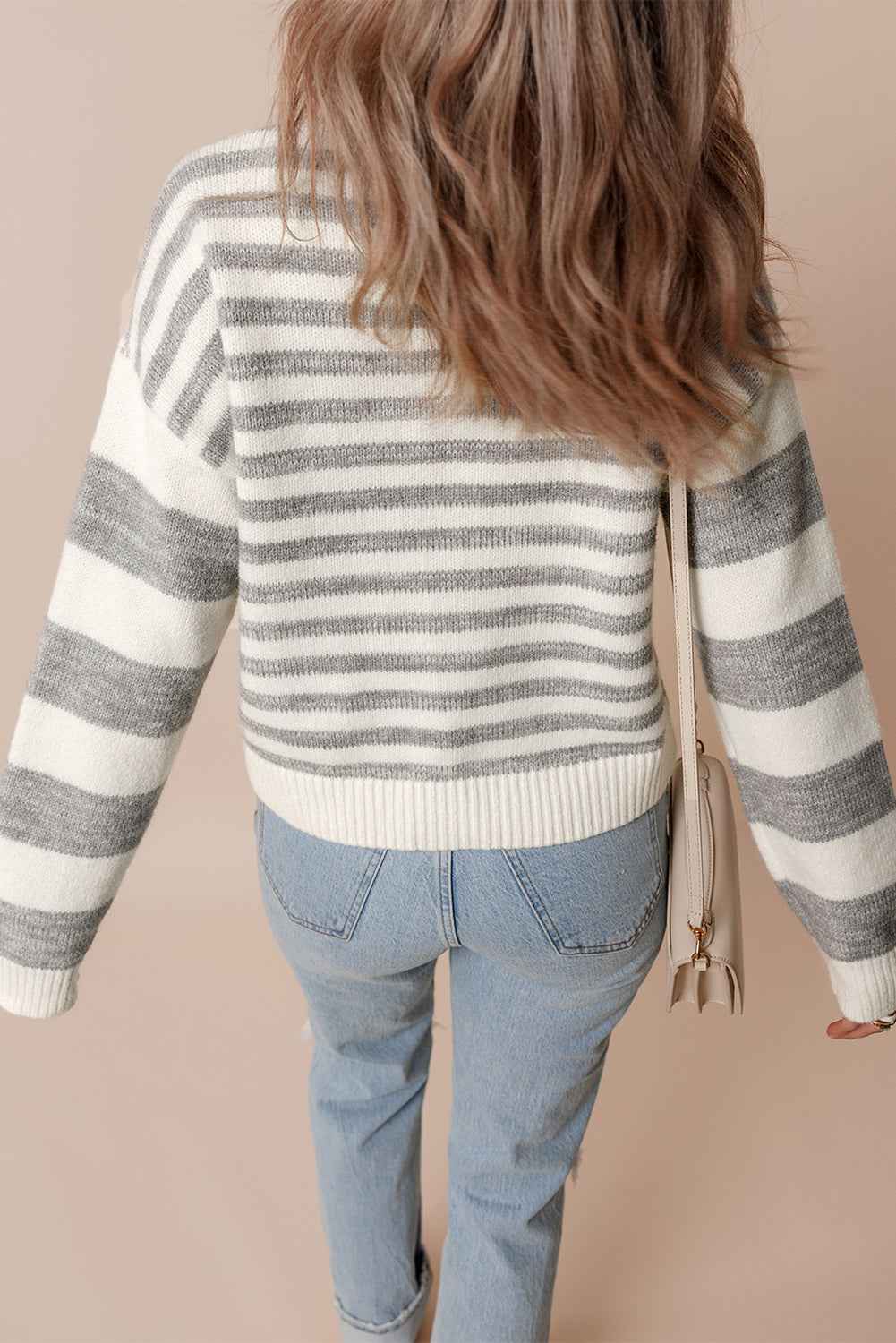 Gray Stripe Drop Shoulder Crew Neck Sweater f81f00c8d9dfaf2e