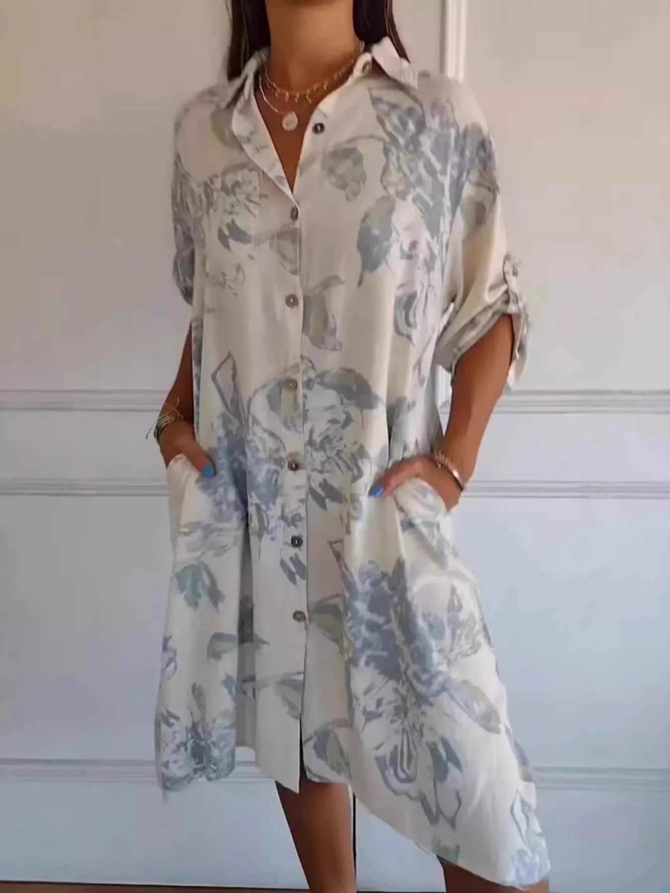 Full Size Floral Print Button-Up Shirt Dress Plus Size f82303654eea4443b0cda9d223cf78a7-Max-Origin