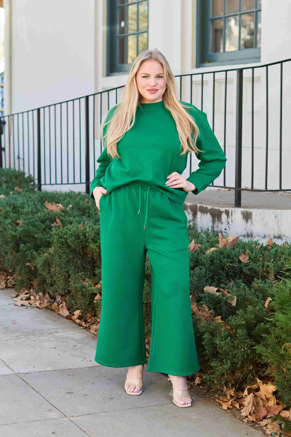 Double Take Full Size Textured Long Sleeve Top and Drawstring Pants Set f9ba696b1fc0403f9142a154b8777e01-Max