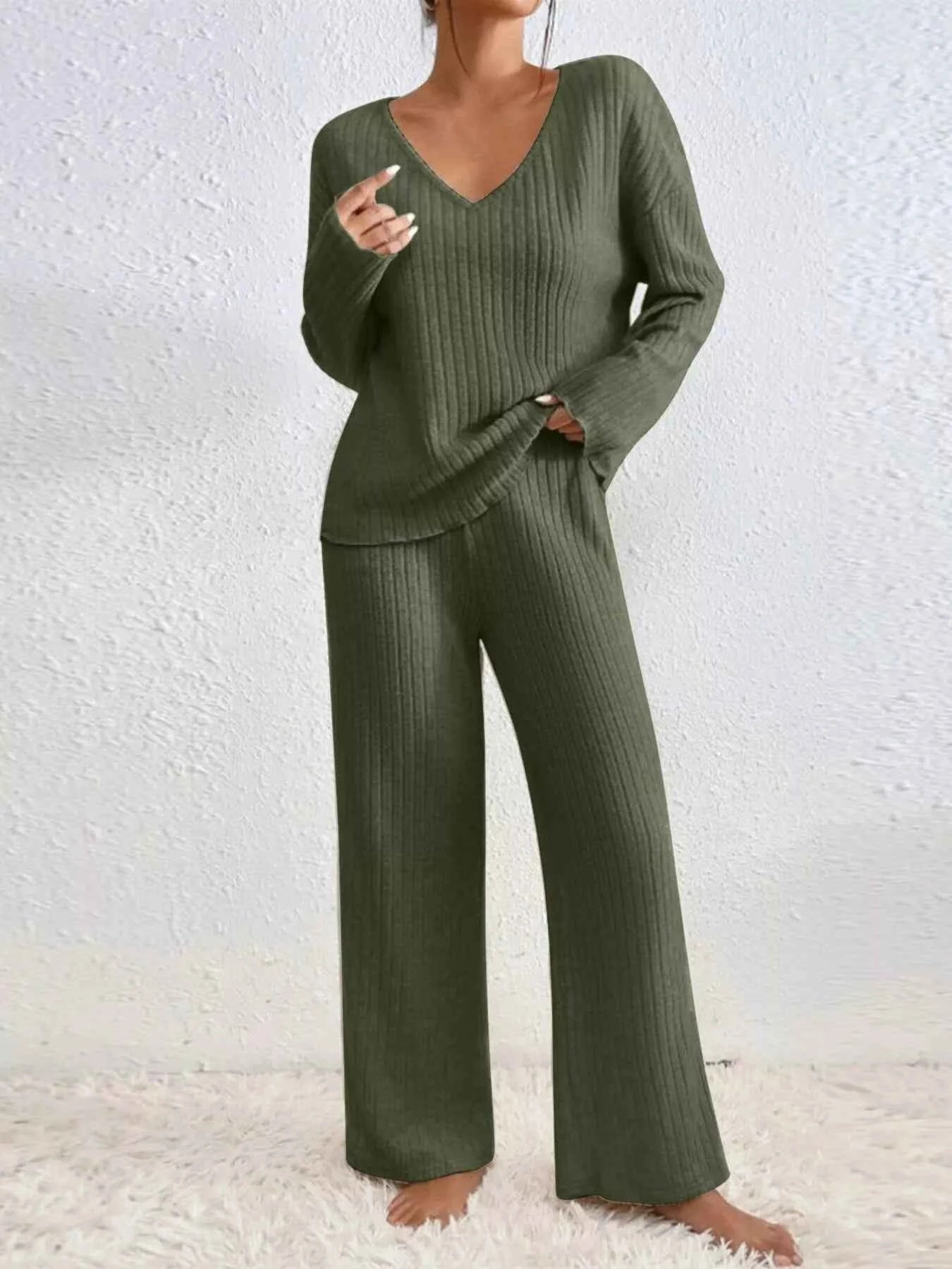Ribbed V-Neck Top and Pants Set f9c6cca58cf44dd7a8f97696bad6ec6f-Max-Origin