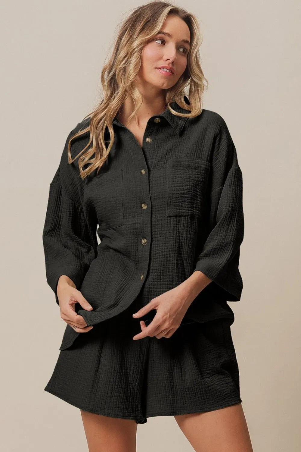 BiBi Crinkle Gauze Shirt and Short Set BLACK fa1e87ee-7bd4-4fd6-9605-33b0a1e69a4a-Max-Origin