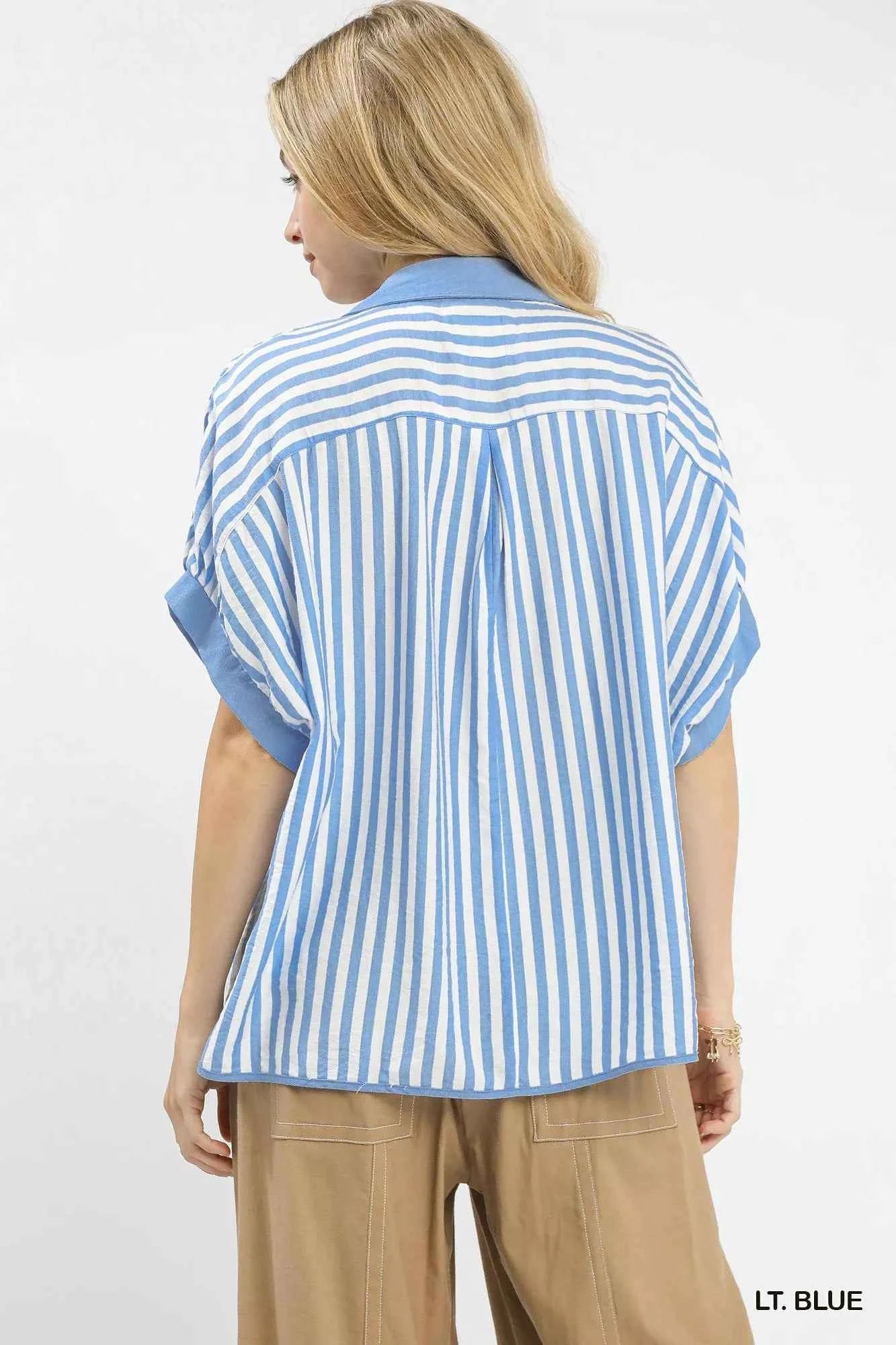 Umgee Stripe Collared Oversized Top