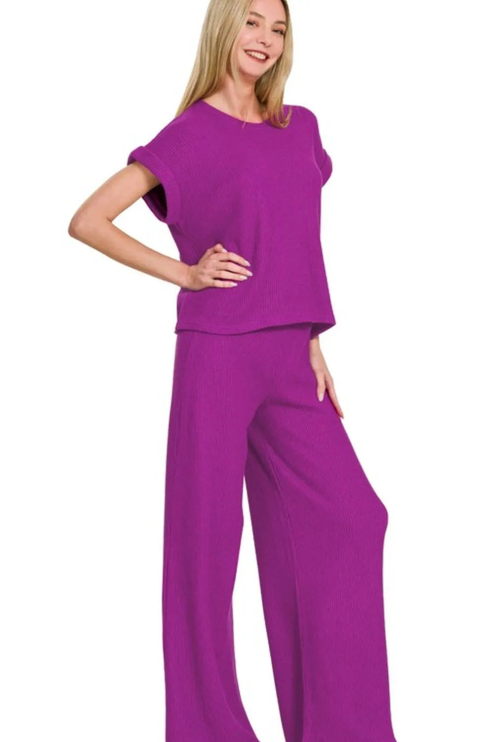 Zenana Rolled Sleeve Top and Pants Sweater Set LT PLUM fb45ef55-d539-4e0e-b9d5-b1b2e51725fb-Max-Origin
