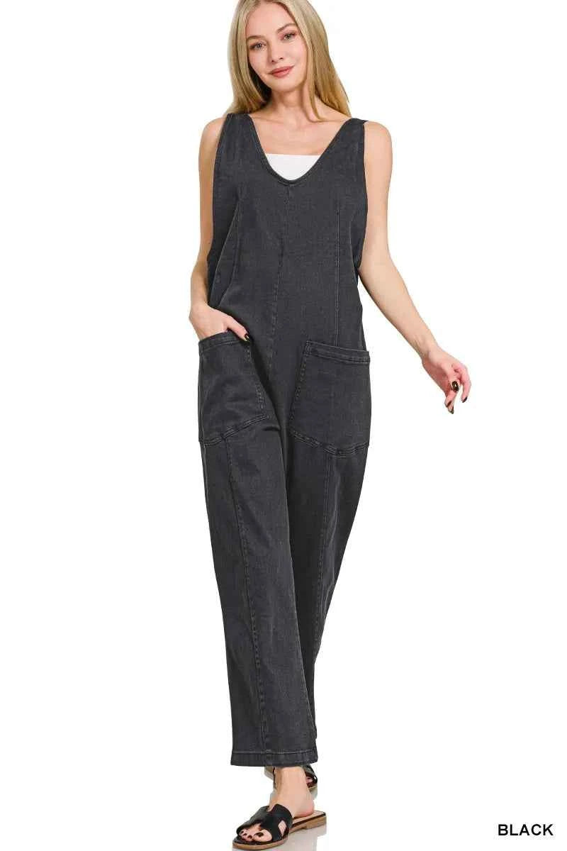 Zenana Casual Adjustable Strap Baggy Jumpsuit with Pocket BLACK fba5893050624d119adc5bb1831dc6ea-Max-Origin
