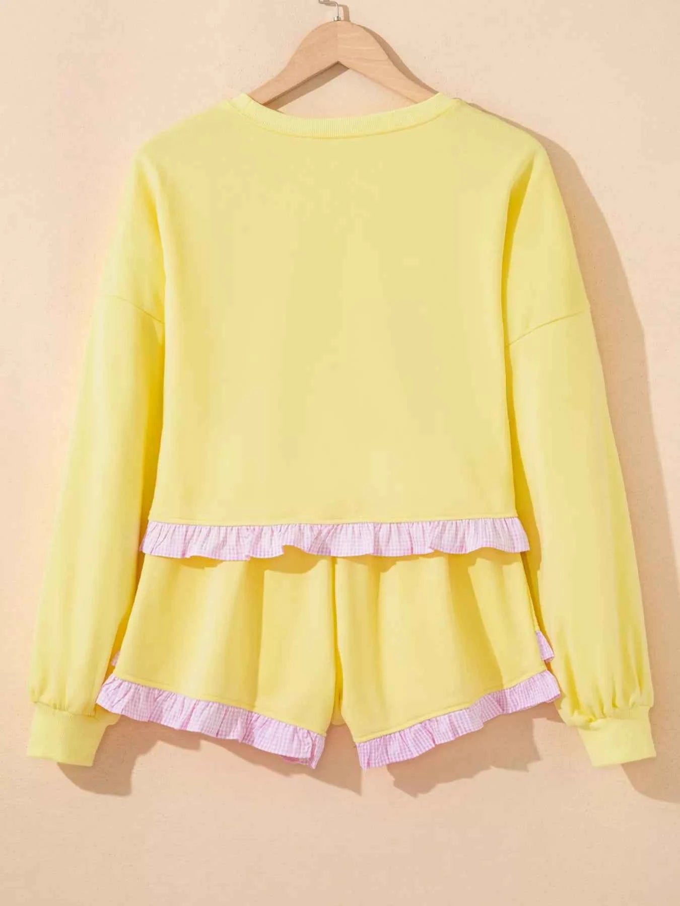 Contrast Frill Hem Round Neck Top and Shorts Set fc4ff52a-5b08-466d-934a-1986a6acd44b-Max-Origin