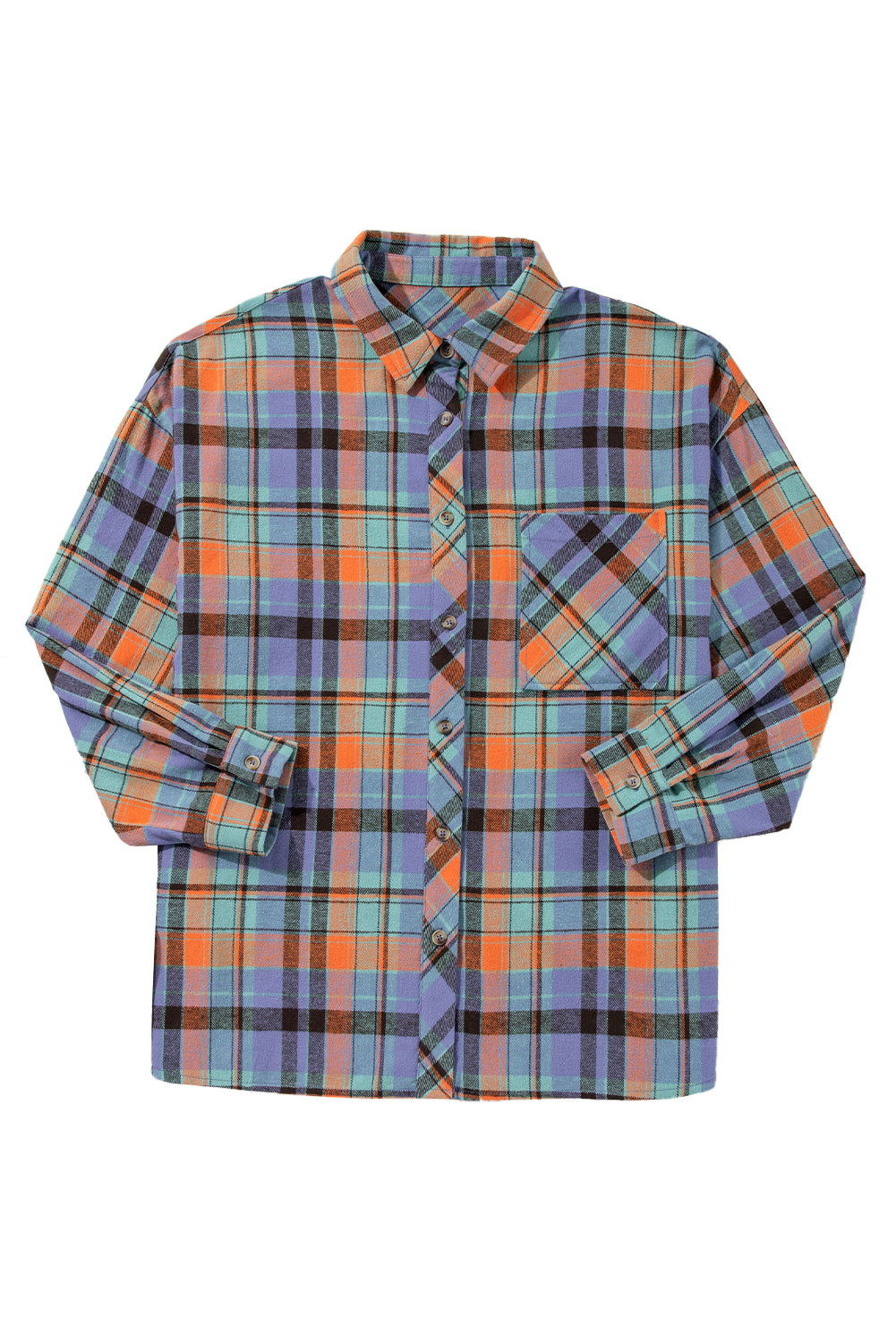 Orange Plaid Print Pocket Loose Shirt Shacket fcaab7984ca7bf4e