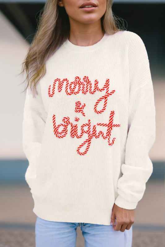 Christmas Stripe Merry & Bright Long Sleeve Sweate fccd3080-e715-438f-8f50-d8ac13724acc