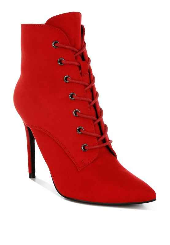 Nesta Stiletto Heel Lace Up Boots Red fdf2cae6-5202-4d1f-8793-3c4fb28cda48