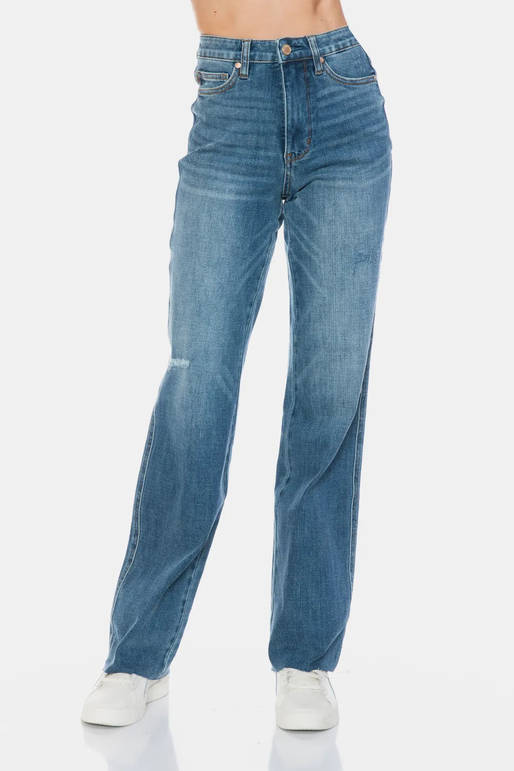 Judy Blue Full Size Tummy Control Cut Raw Hem Straight Jeans Medium fe63b355-6d0f-45e5-9283-bbf66cf0d4bd-Max