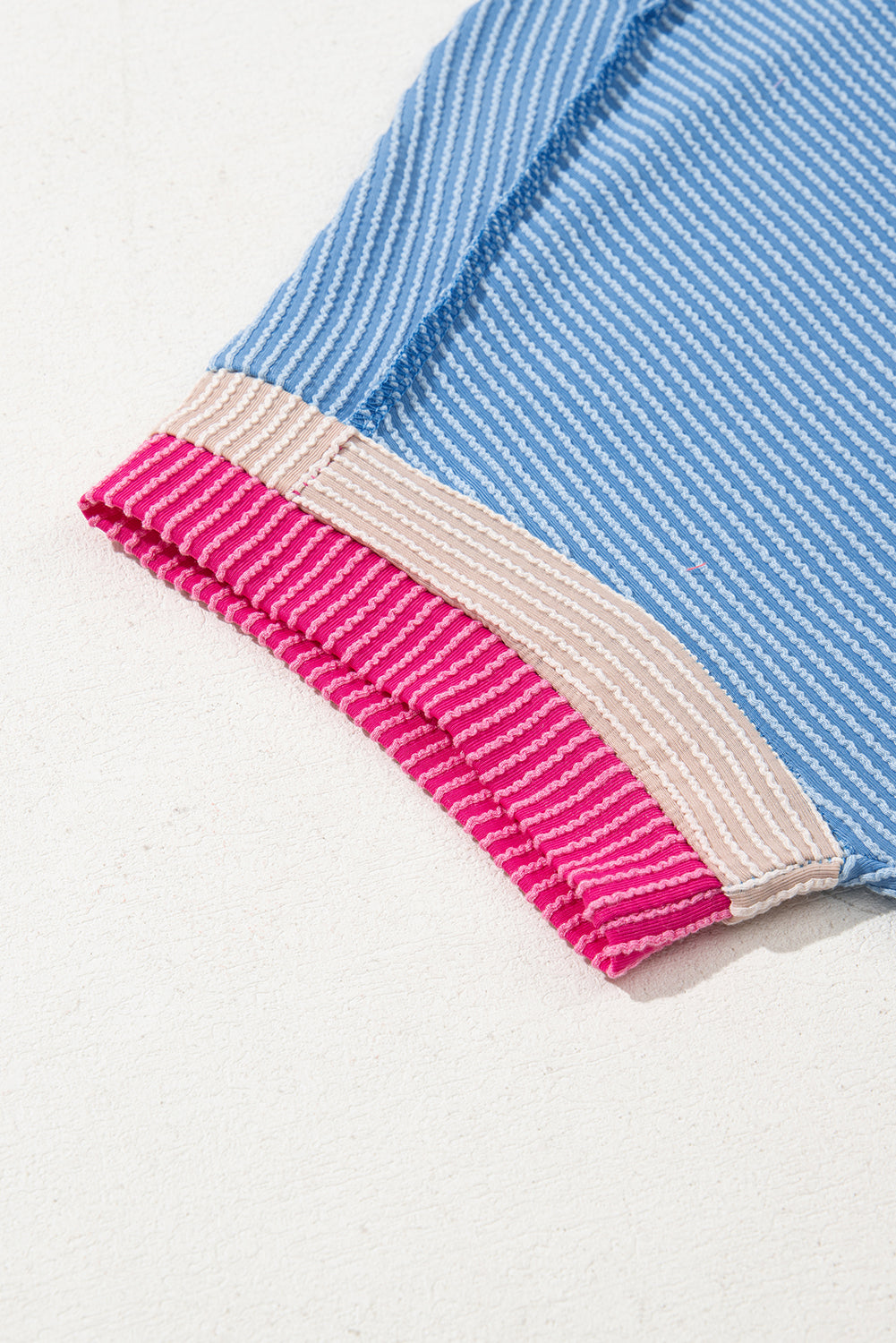 Rose Red Textured Colorblock Round Neck T Shirt fe7899ac30cdc0d3