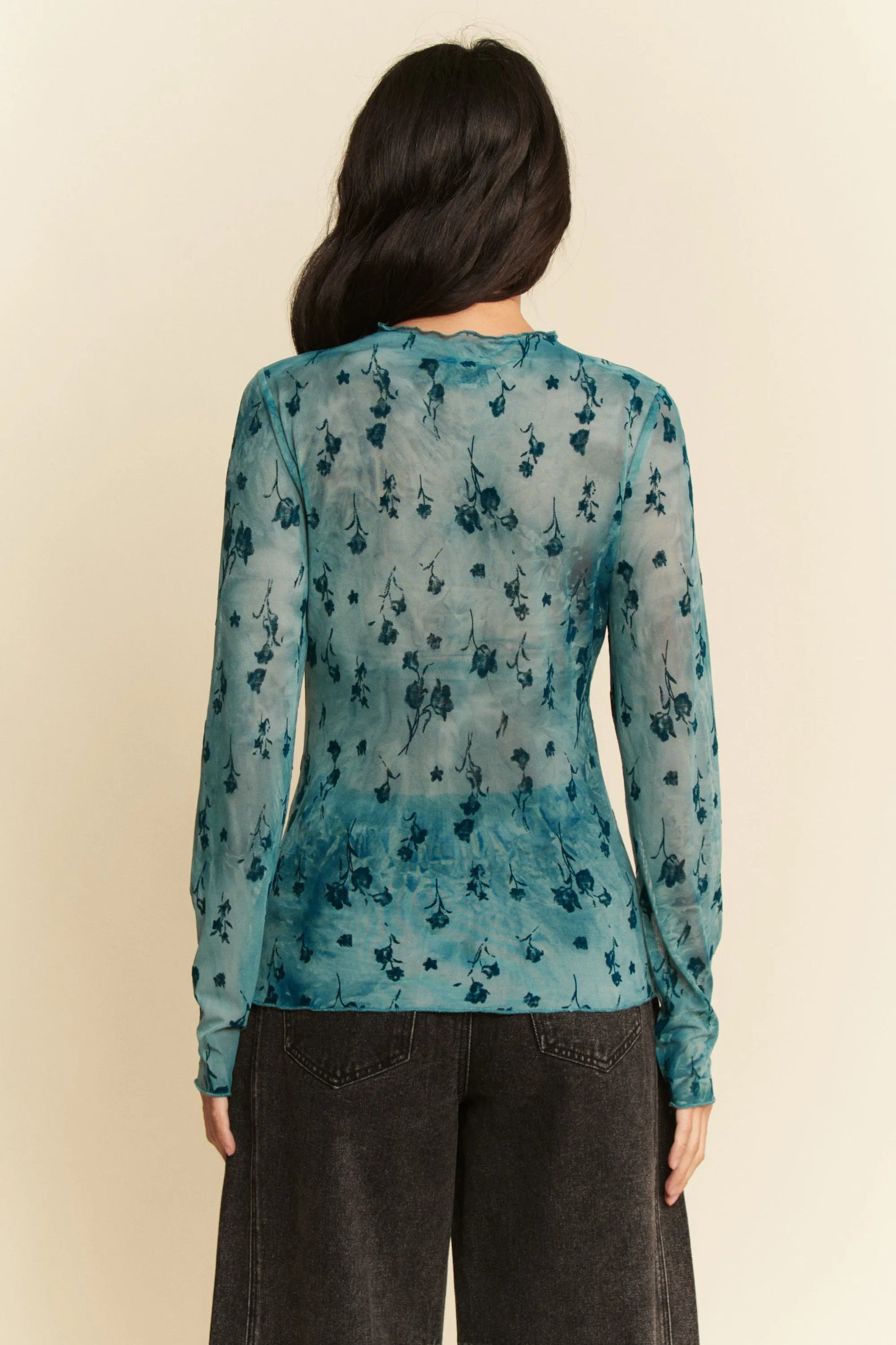Davi & Dani Floral Mesh Long Sleeve Sheer Layering Top