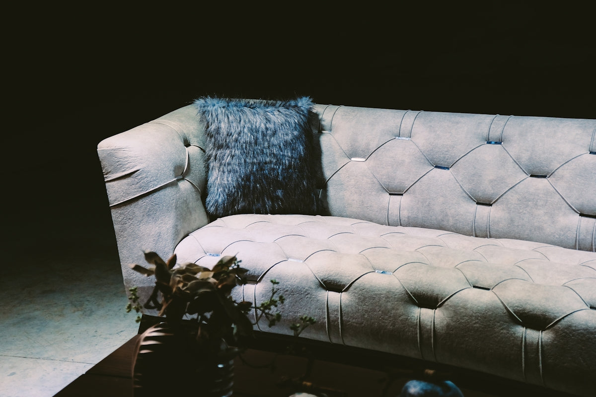 gray and white floral sofa