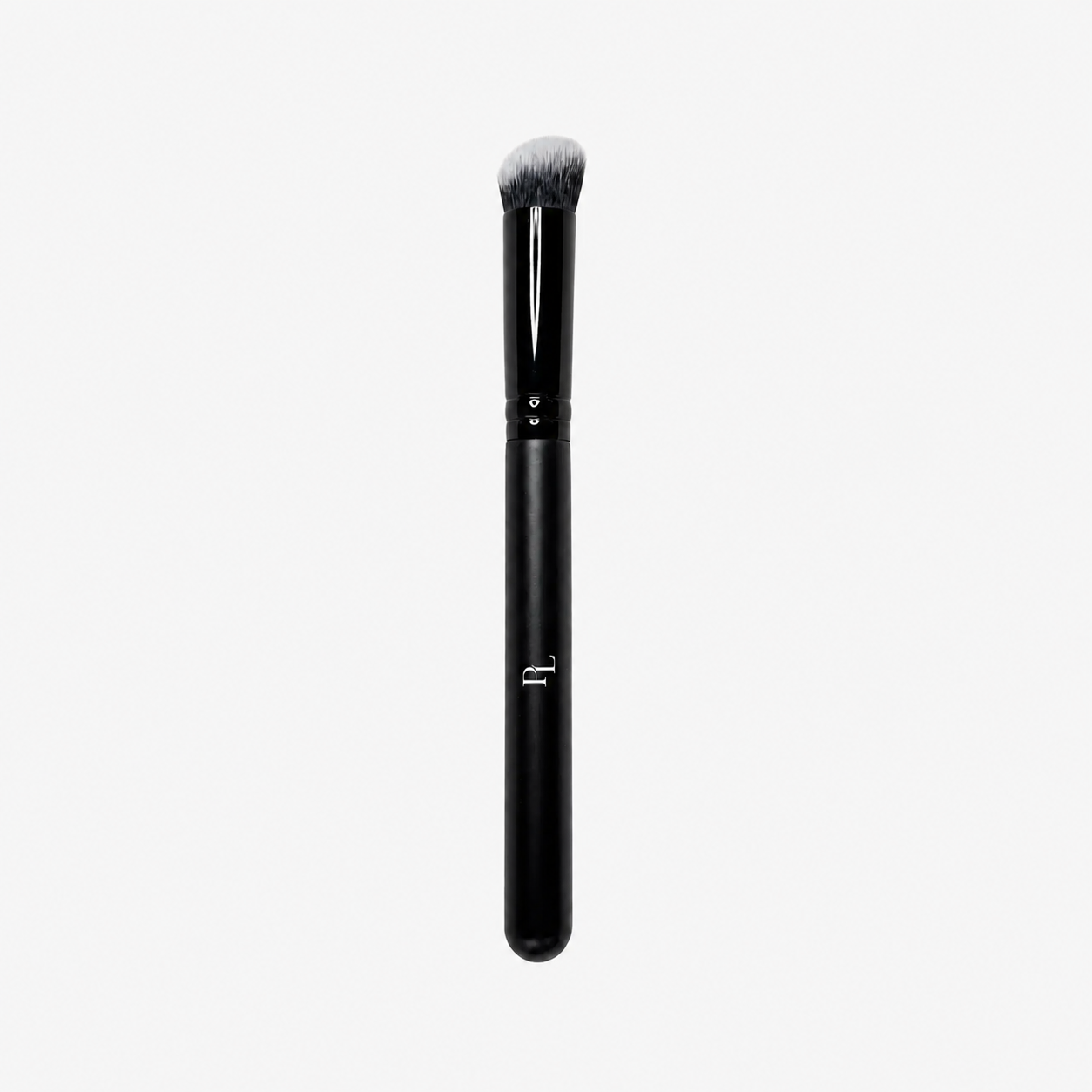 Elegant black makeup brush on white background