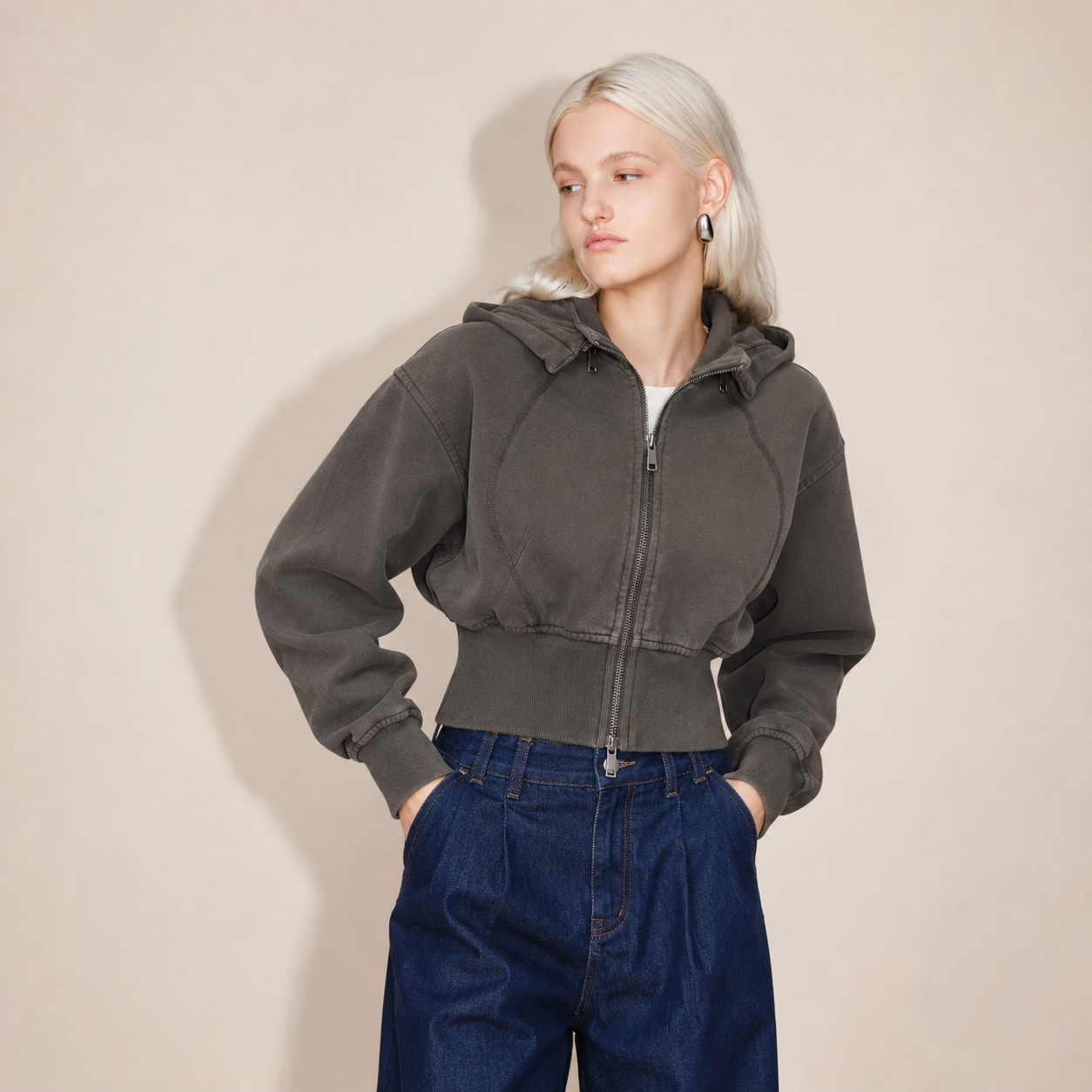 Minimalist Cropped Jacket Fashion Portrait