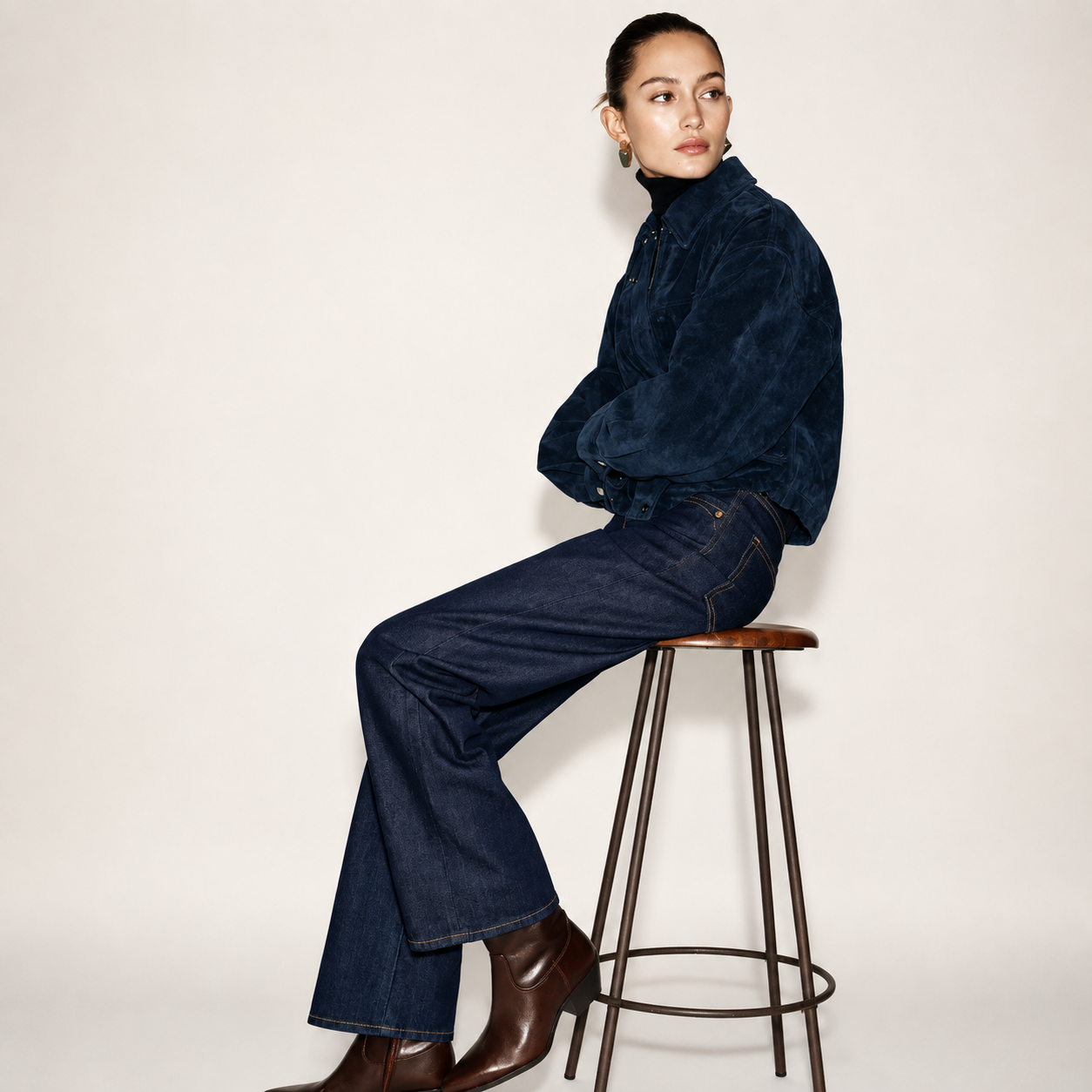 Minimalist Studio Portrait in Blue and Brown