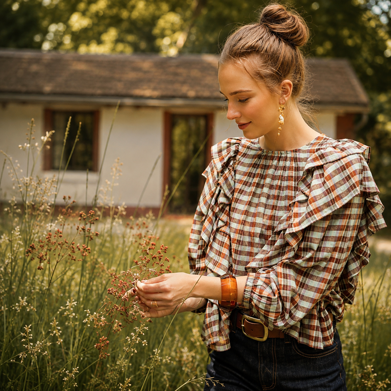 Sunlit Meadow Portrait with Wildflowers