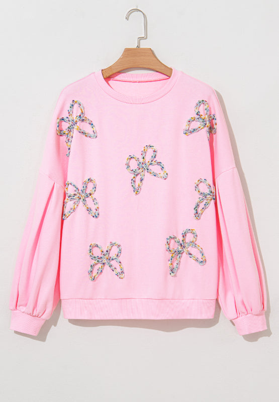 Bow Round Neck Long Sleeve Sweatshirt