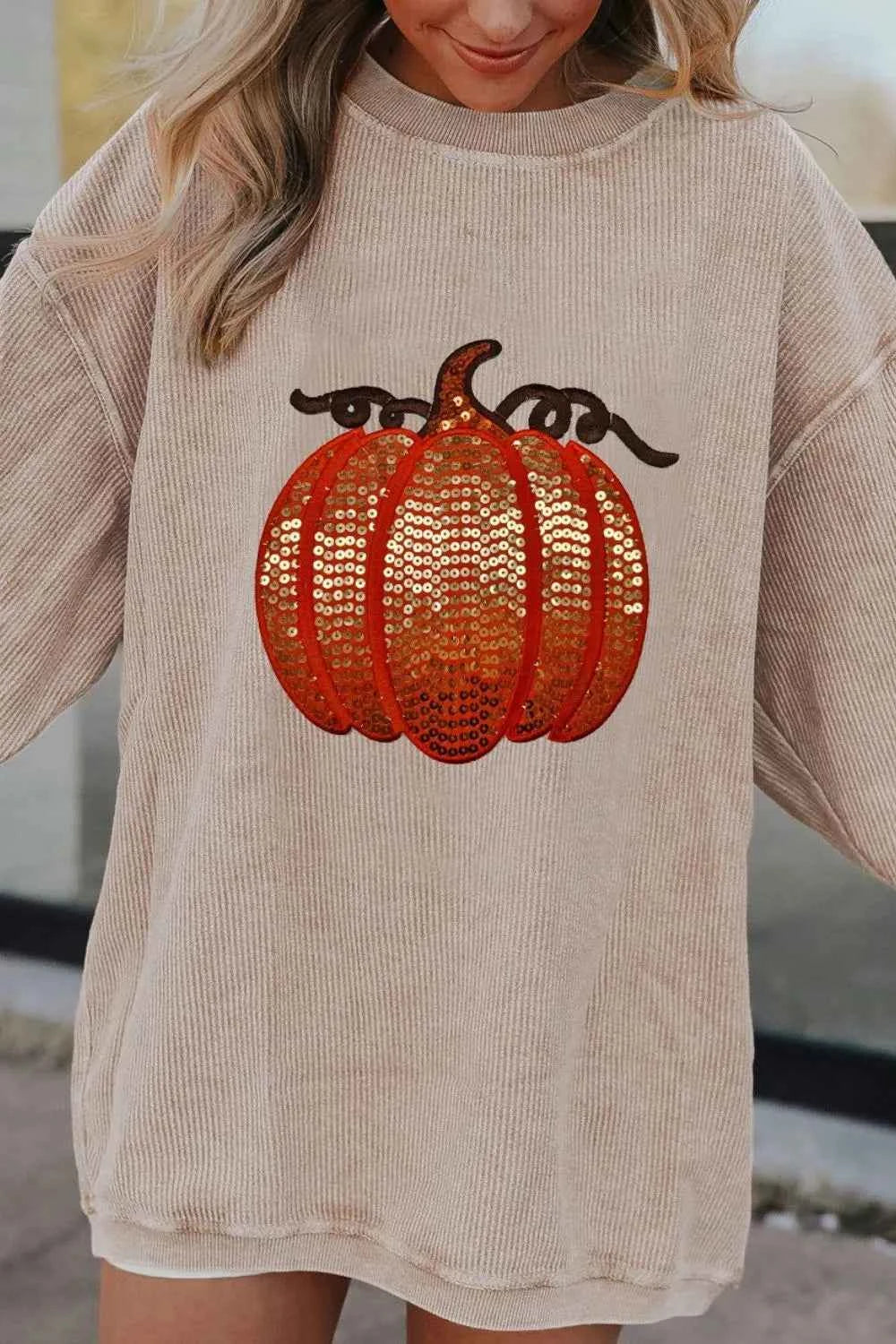 Sequin Pumpkin Round Neck Long Sleeve Sweatshirt 00053e6c-ff85-4aa8-b119-a423506bc20d-Max