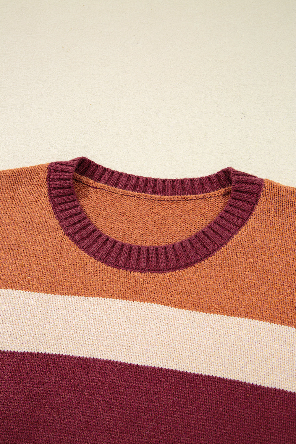 Brown Checkered Colorblock Knitted Drop Shoulder Sweater 0006dba6de09a6f2