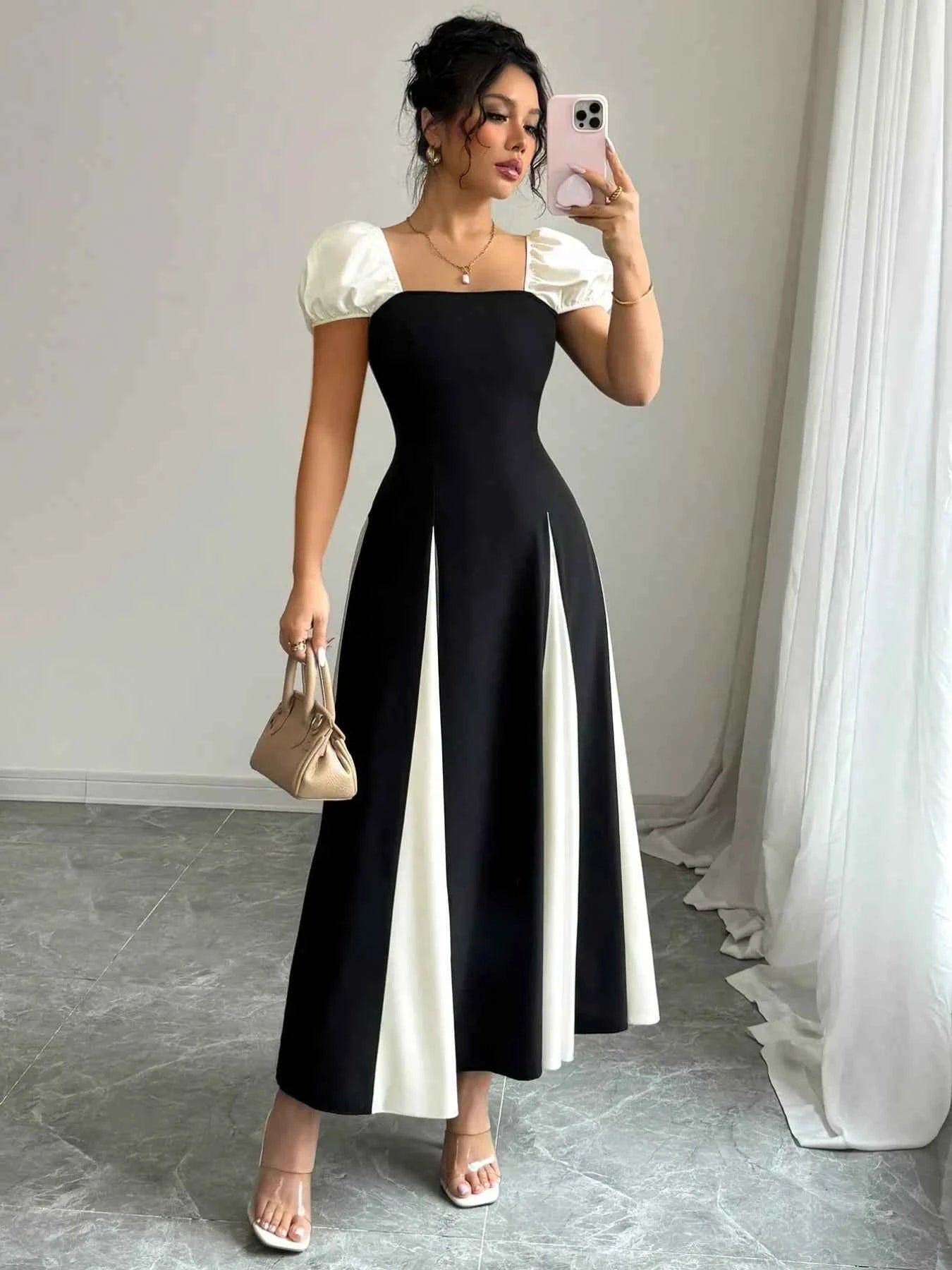 Contrast Puff Sleeve Midi Dress 00099c4f-ef8b-4b9f-b556-da66350b6366-Max-Origin