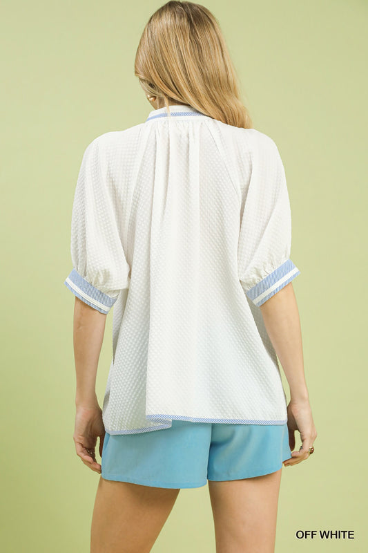 Textured Jacquard Contrast Trim Top 0011b868-f5eb-4a17-a5c3-8ca69d9b4c75-Max