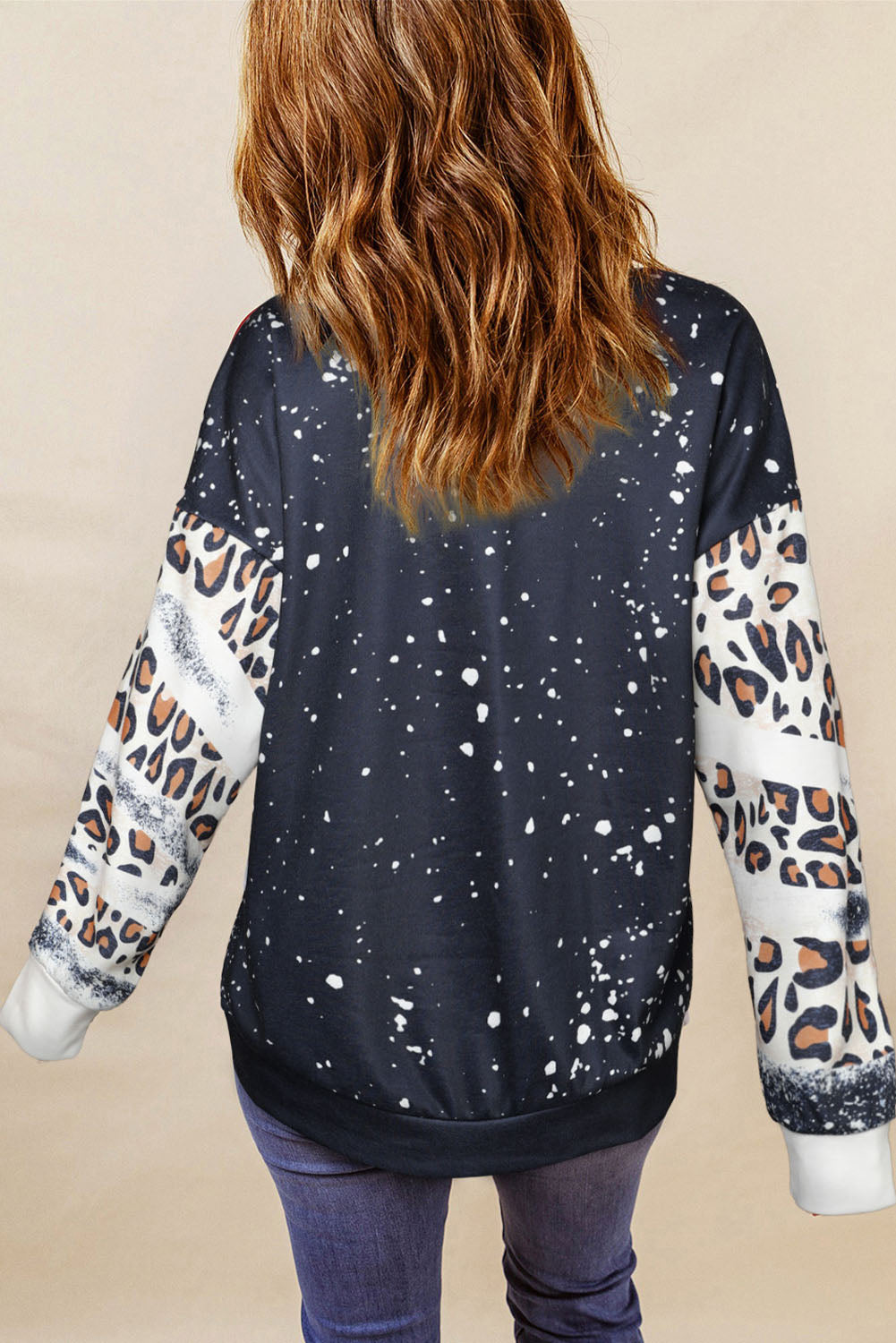 Black Merry&Bright Christmas Nutcracker Heat Transfer Printing Leopard Tie Dye Bleached Baggy Sweatshirt 00149642c9e1fe0d