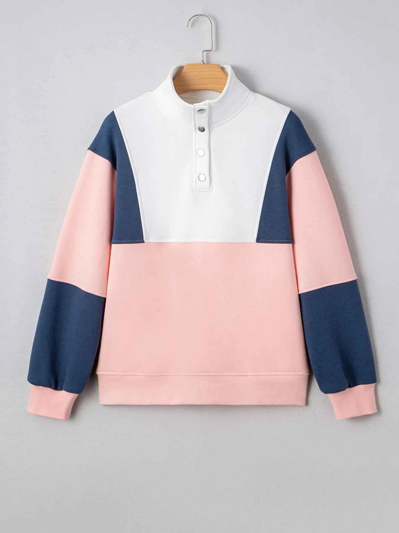 Colorblock Patchwork Half Button Baggy Sweatshirt 001bbb4e-d2f0-4c16-8706-3a356c93c483-Max-Origin