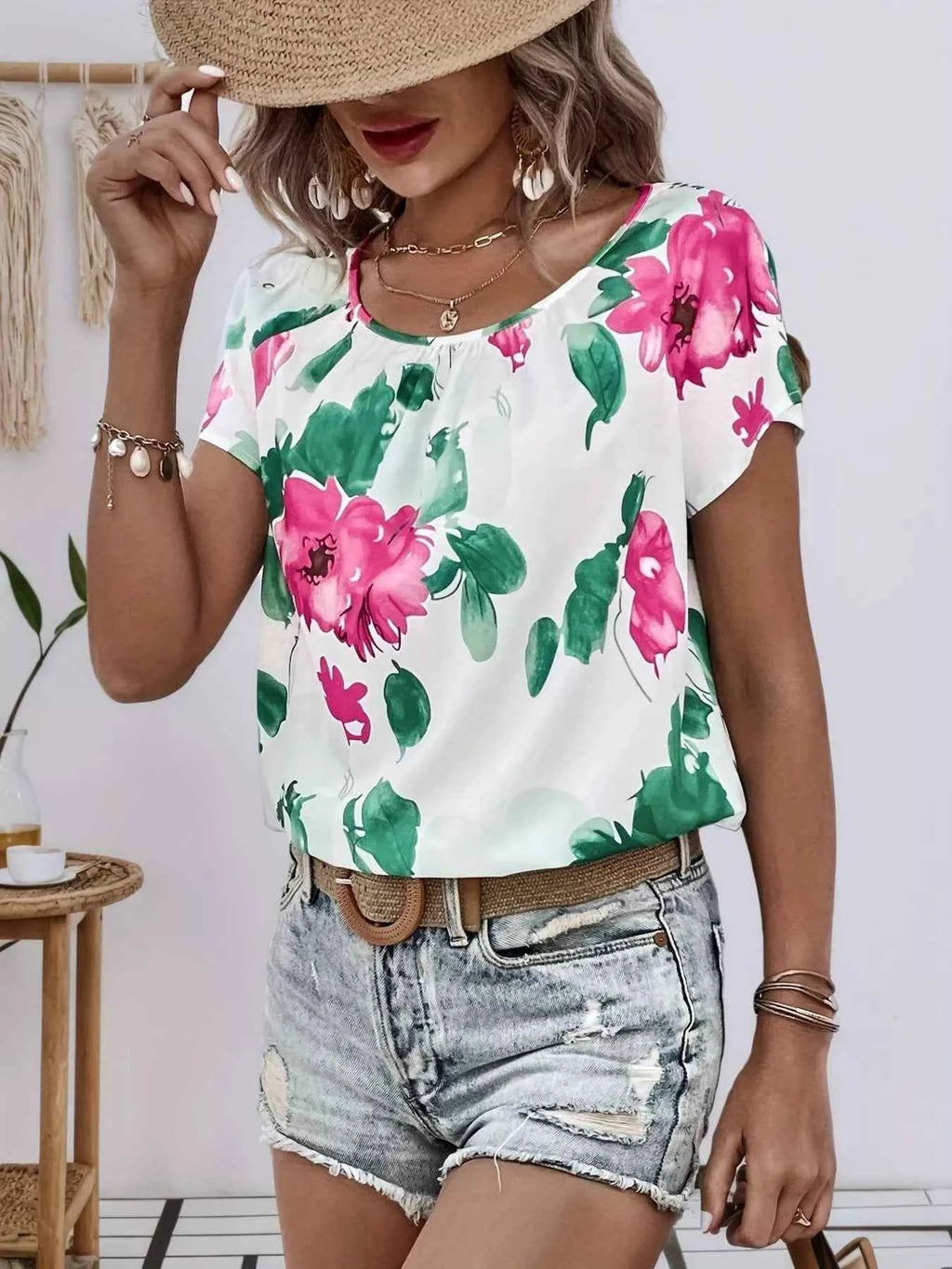 Floral Print Short Sleeve Blouse 002305f8c3cb45ef8a40b2a9eb1cf3b5-Max-Origin