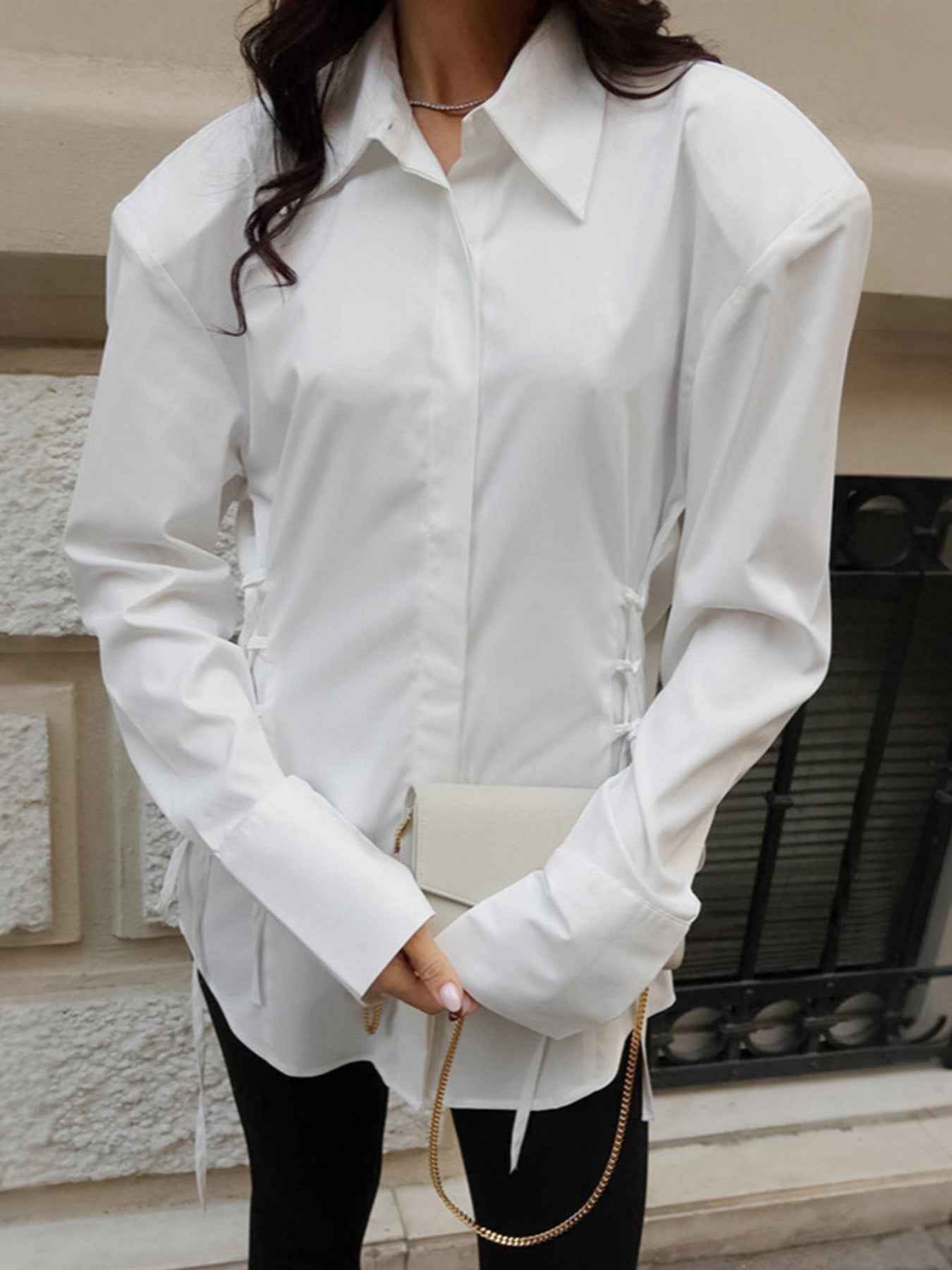 Side Lace Up Button Up Shirt 002403f492e947bab5195e6e9fa9d2b7-Max