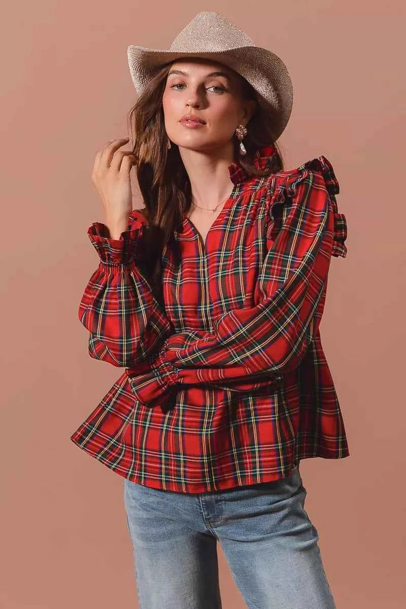 SO ME Christmas Checkered Plaid Smocked Blouse 0025ea32bbbe4ba8b75435314594b1d3-Max-Origin