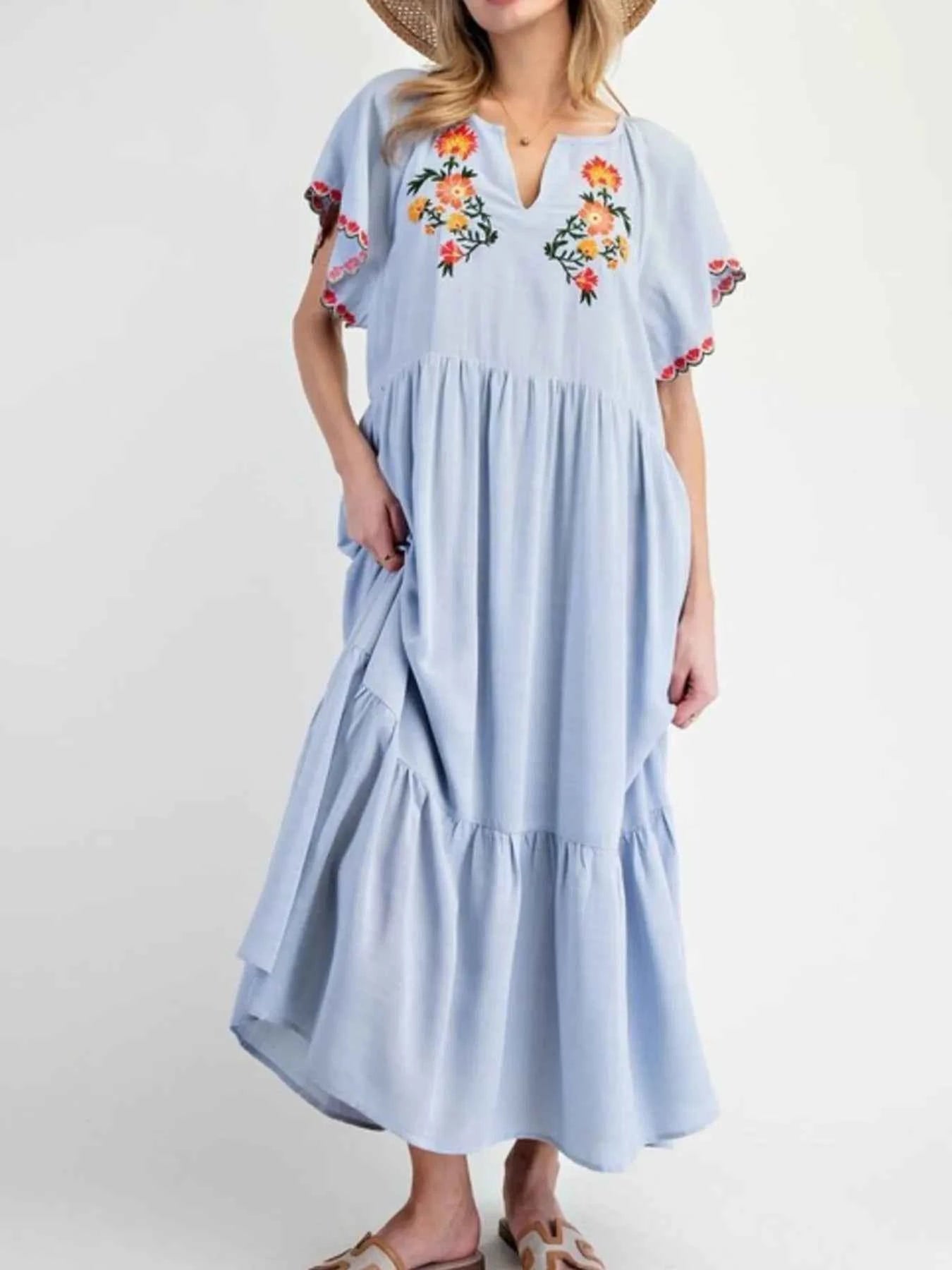 Floral Notched Flutter Sleeve Dress Light Blue 00267d57-1745-4052-afae-c4fabe20b6ba-Max-Origin