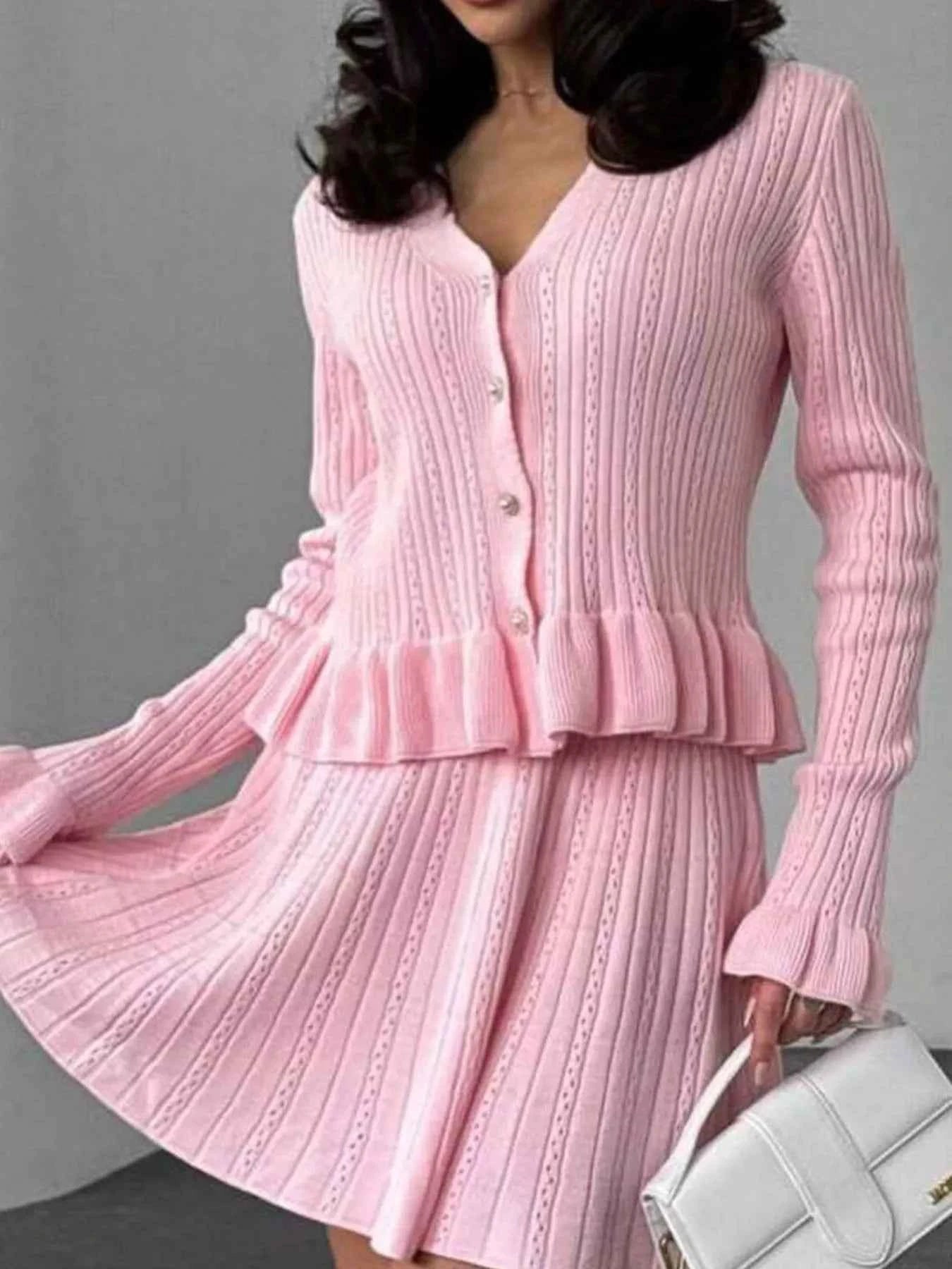 Ruffle Trim Knit Cardigan & Skirt Set 002e82c3-064d-47c7-8cf4-61e67cb9221e-Max-Origin