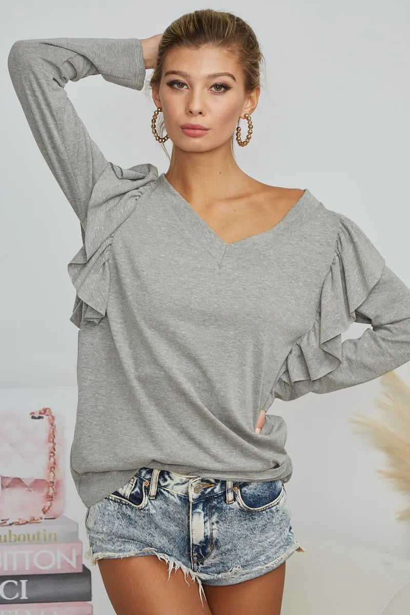 BiBi Triblend V Neck Top with Shoulder Shrring Detail H GREY 0030d0e8fbc841999aa96d5357ff9e9c-Max-Origin