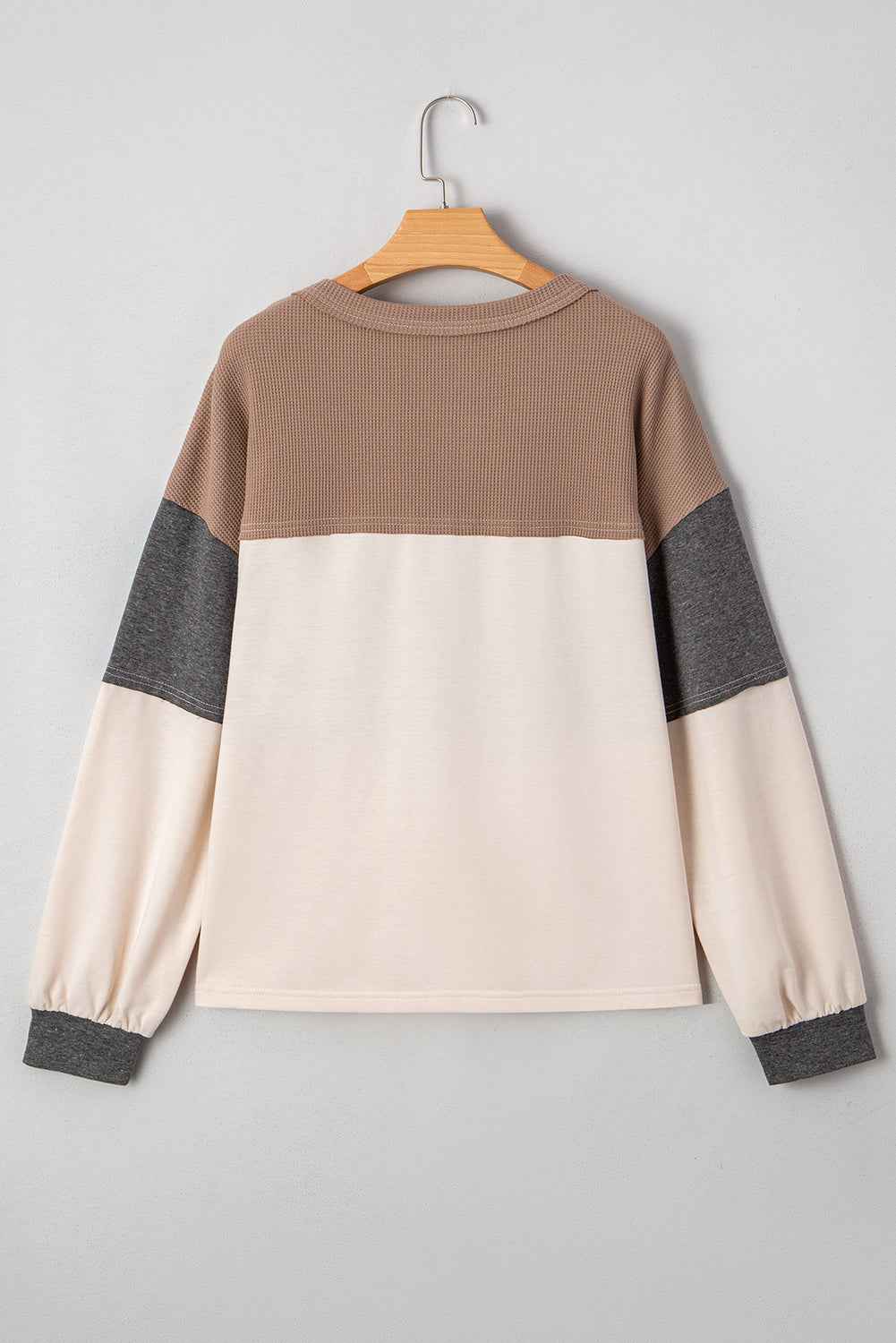 Jet Stream Waffle Patchwork Colorblock Half Buttons Plus Size Top 003b7b0a0117849a
