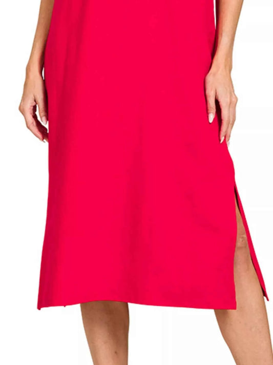 Round Neck Side Slit Midi Dress 0055eb37-78ba-4e48-be18-c3f187e9610e-Max-Origin