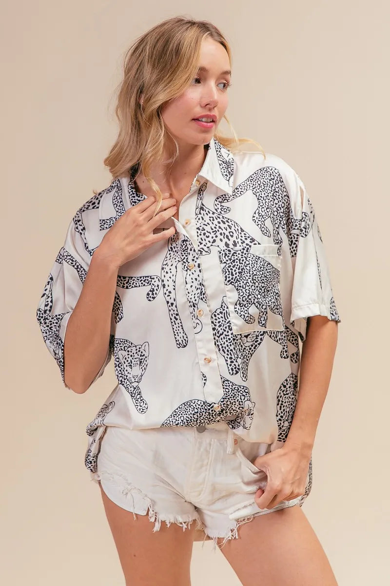BiBi Leopard Print Short Sleeve Silky Satin Shirt Top 005688cd4123480580ead9236d36a149-Max-Origin