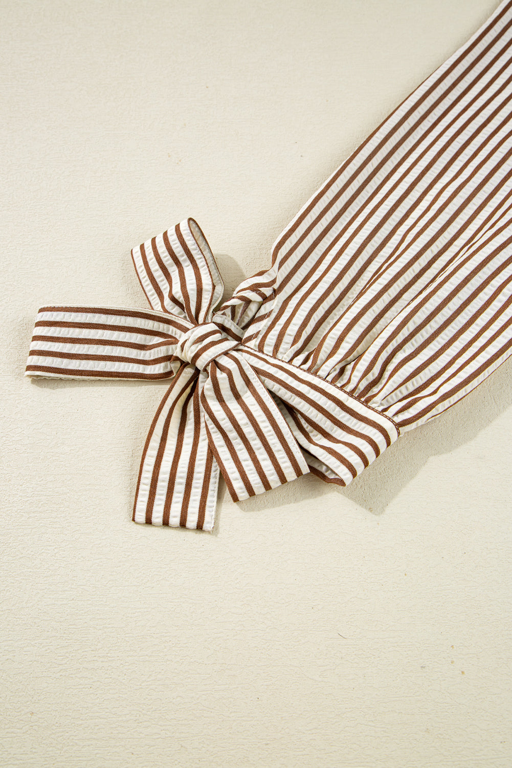 Straw Yellow Striped Frill V Neck Knot Bracelet Sleeve Blouse 00570a5e5a46922c
