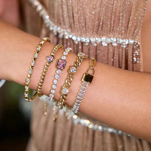 5-Piece 18K Gold-Plated Stainless Steel Inlaid Zircon Bracelet Gold One Size 005736af-390f-4056-a018-91dc51c1e6ba-Max-Origin