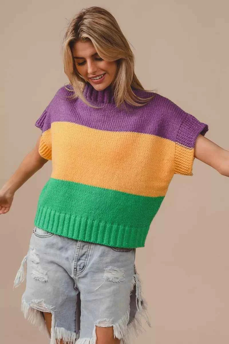 BiBi Mardi Gras Color Block Drop Shoulder Sweater Top 005807dad4c5463481fa239f98380f56-Max-Origin