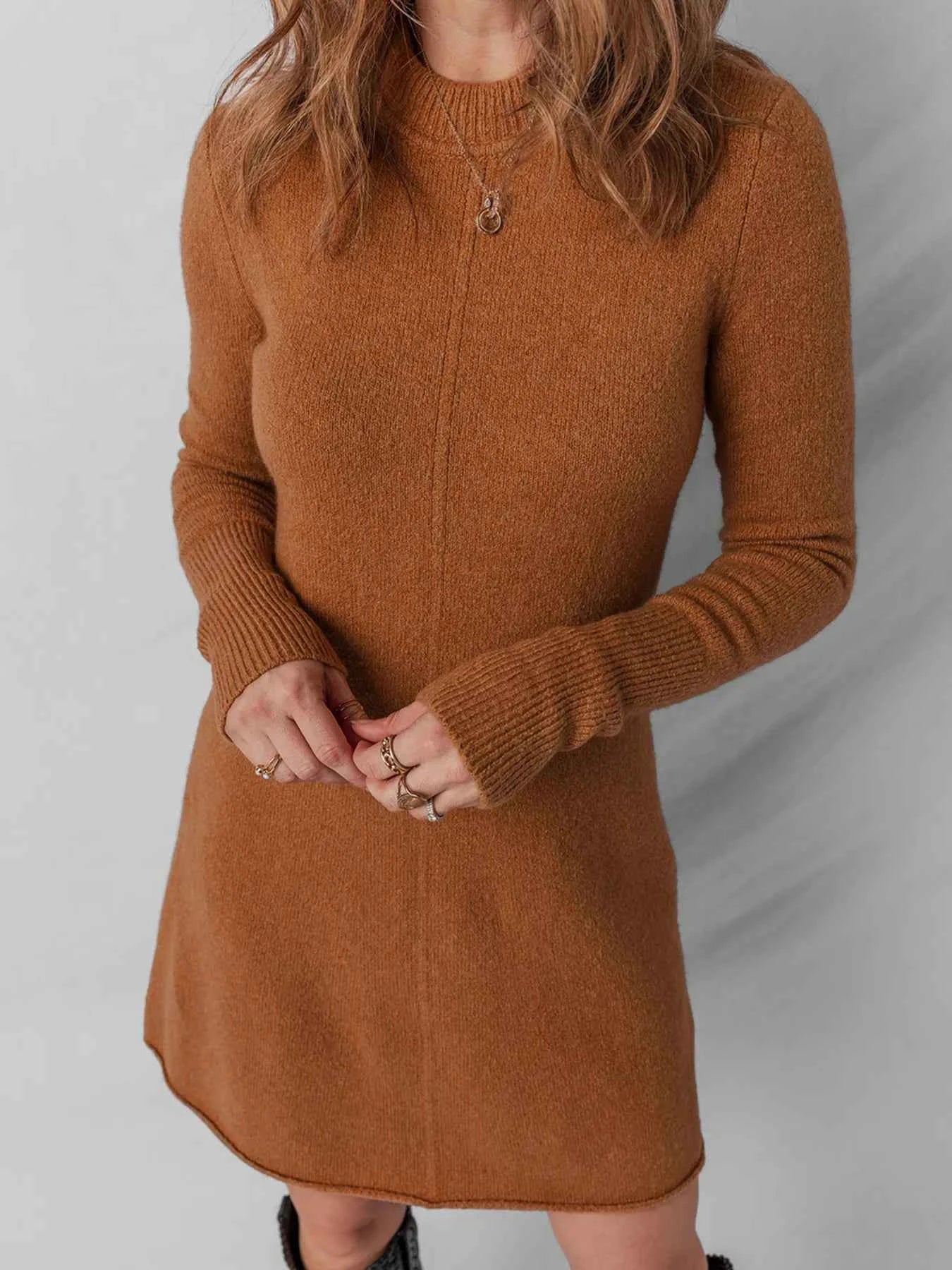 Ribbed Detail Solid Color Mini Sweater Dress 005ccc0a43724d409e48ae856482f3c4-Max-Origin