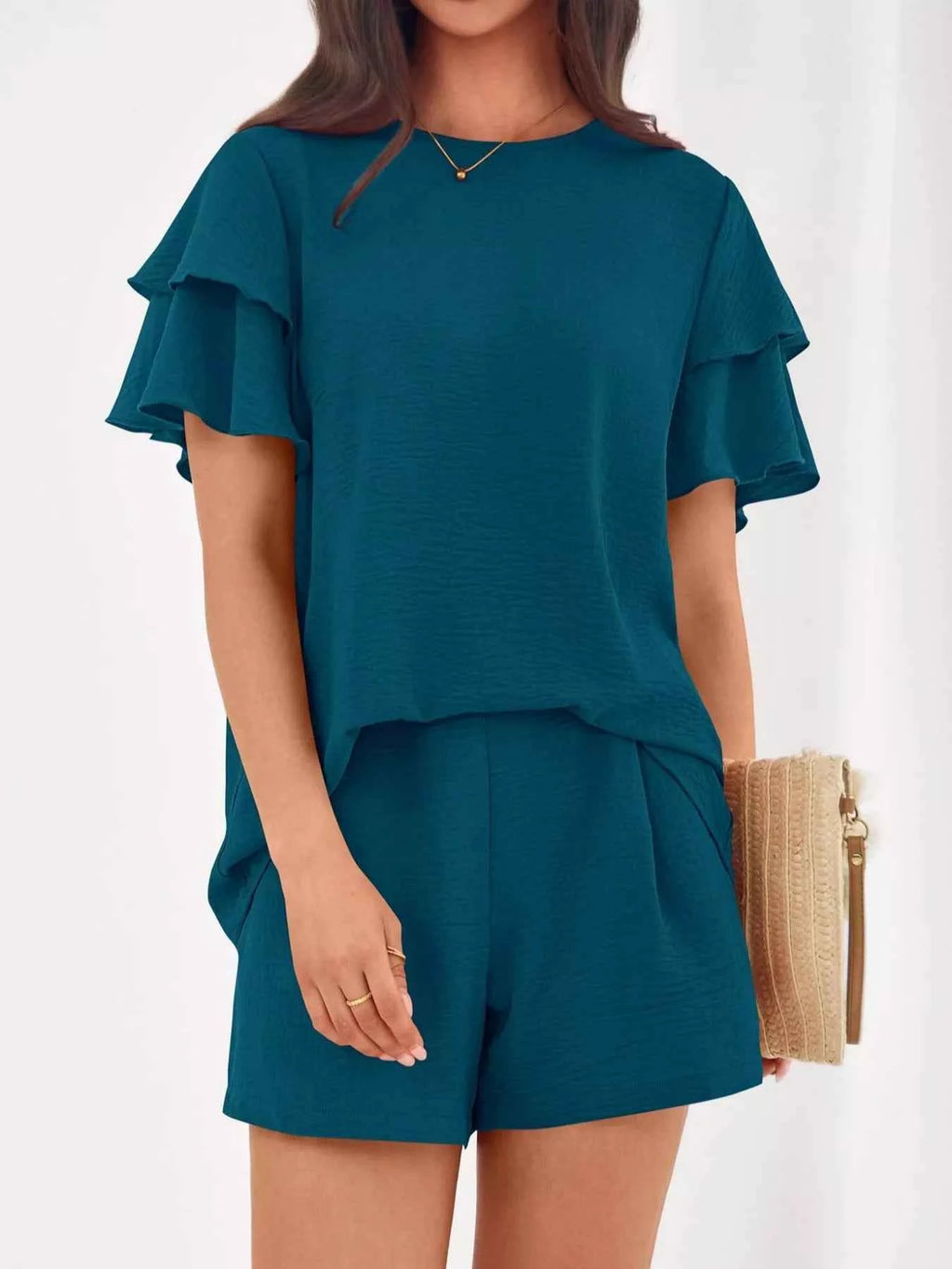 Ruffle Sleeve Top and Shorts Two-Piece Set 006a5146-6ade-4b67-acc1-669904677990-Max-Origin