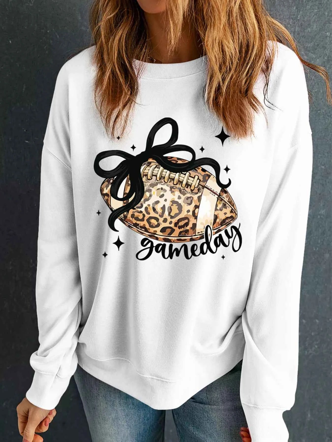Game Day Leopard Rugby Graphic Customized Crew Neck Sweatshirt
