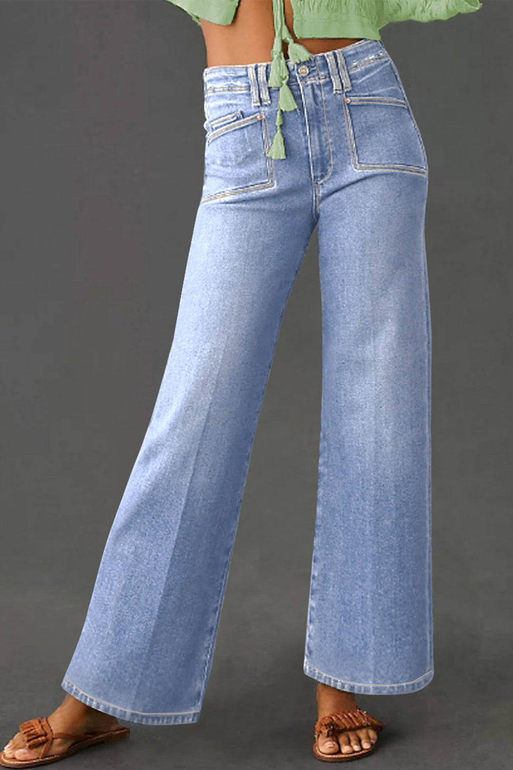 Dusk Blue Loose Straight Leg Cropped High Waist Jeans 00713dbb5b41bc35