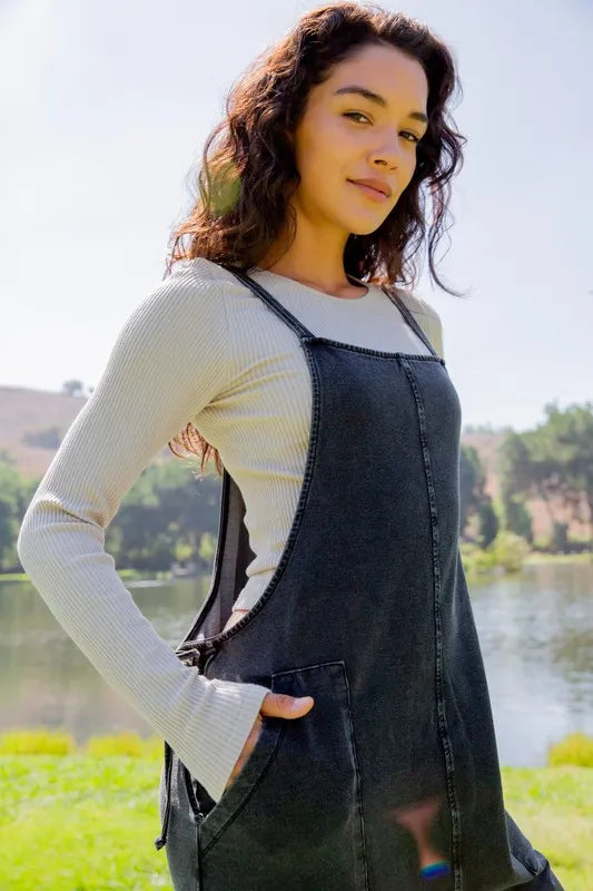 Mono B Drawstring Waist Spaghetti Strap Overalls with Pockets Black 0074e411-245b-4885-9b26-0f3a826b47b0-Max