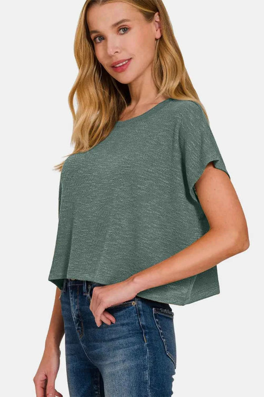 Round Neck Short Sleeve Crop T-Shirt 00768c18-1744-4928-9ea3-e7cb0bb6cb6f-Max