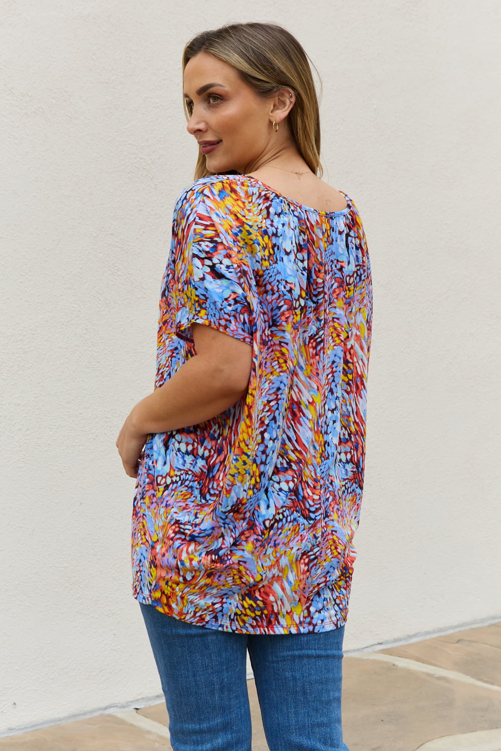 Be Stage Full Size Printed Dolman Flowy Top 007b174d826c4c7fb37a3630d56aac36-Max