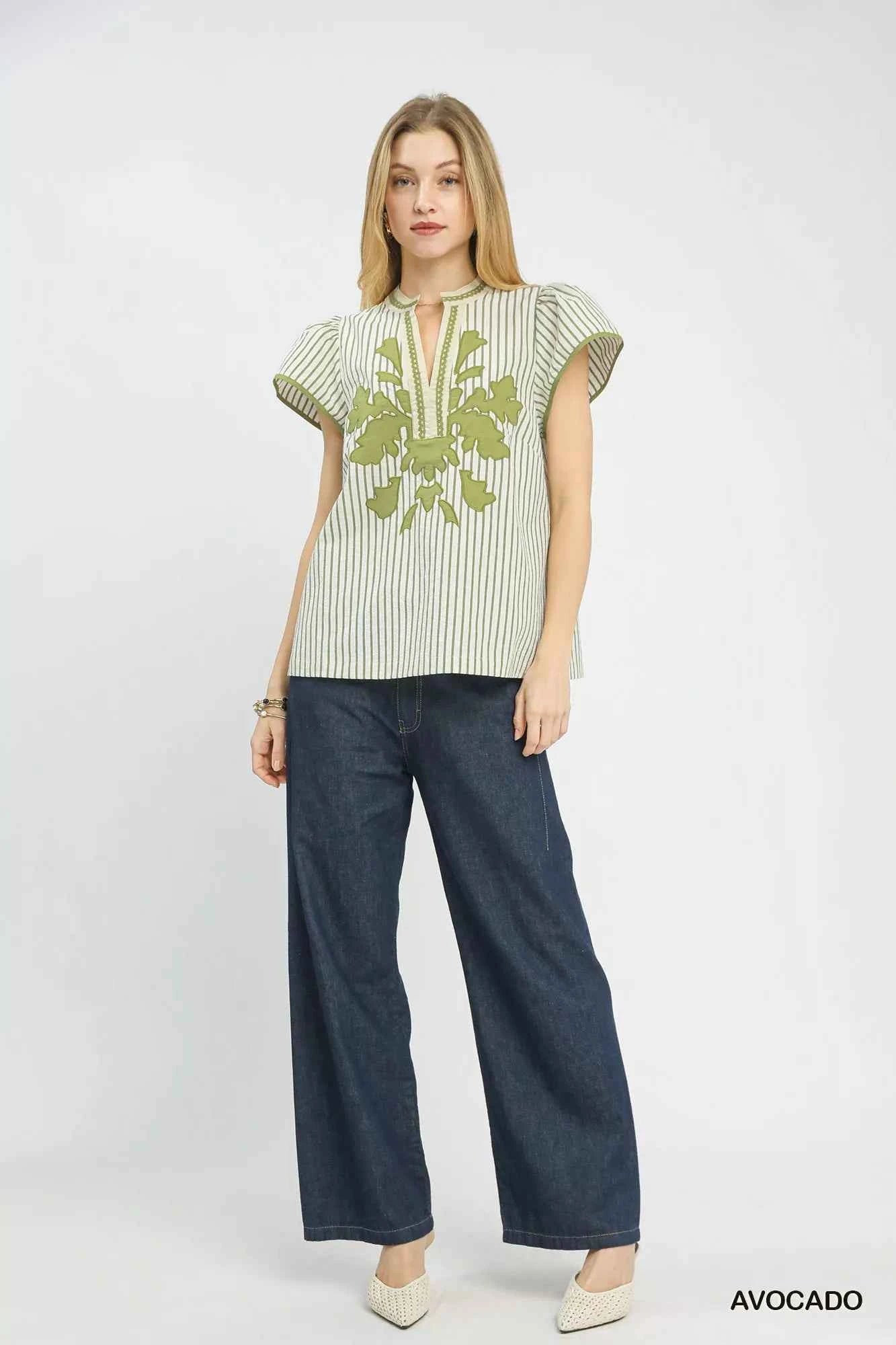 Umgee V-Neck Stripe Top with Lace Trim 008d151d-6910-4519-bb60-09478034b2d2-Max-Origin