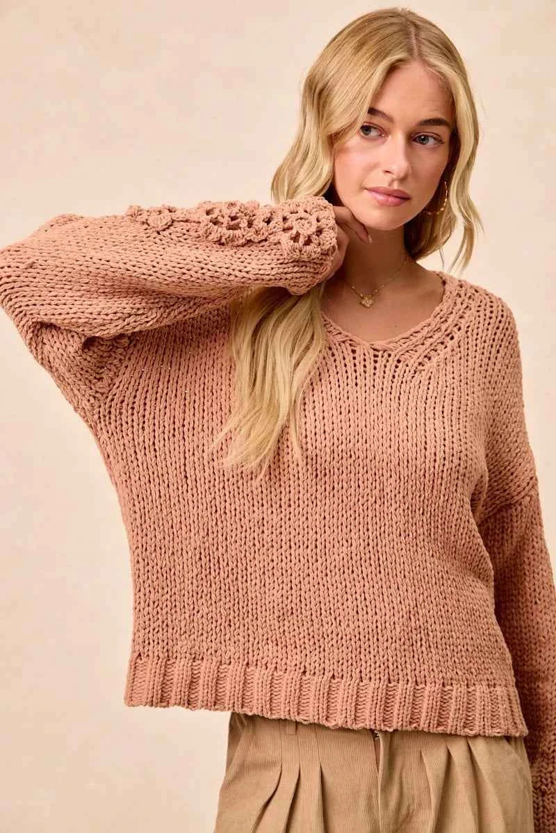 BiBi Chunky Knit Sweater with Flower Detail Sleeves 008d5da01ce6447e8ff920dfdf969ece-Max-Origin