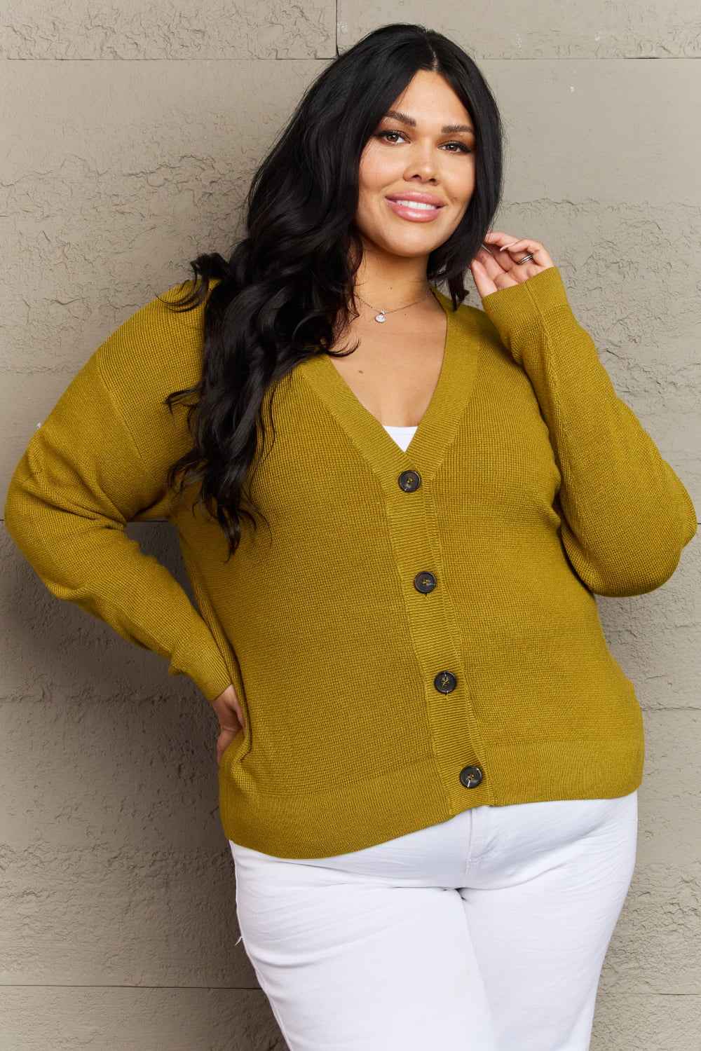 Zenana Kiss Me Tonight Full Size Button Down Cardigan in Chartreuse Yellow-Green 0090b1c2f7c94319b2c859e701a76cf8-Max